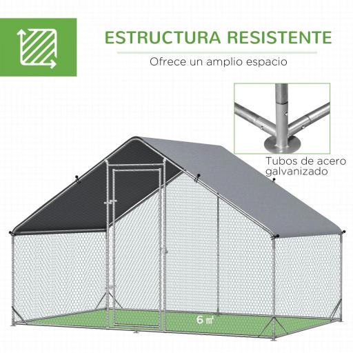 Gallinero para Exterior 3x2x2 m Jaula para Gallinas de Acero Galvanizado con Cubierta de PE y Cerradura Plata [5]