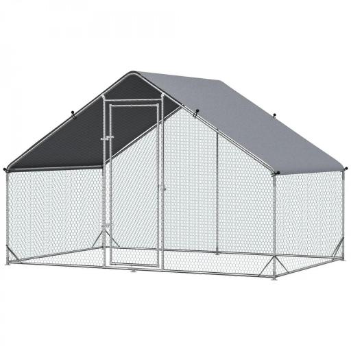 Gallinero para Exterior 3x2x2 m Jaula para Gallinas de Acero Galvanizado con Cubierta de PE y Cerradura Plata [9]