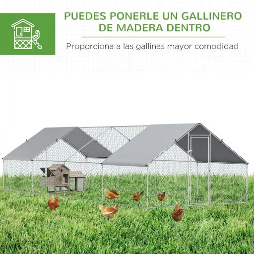 Gallinero para Exterior Jaula para Gallinas de Acero Galvanizado con Cubierta de PE y Cerradura 3x8x2 m Plata [5]