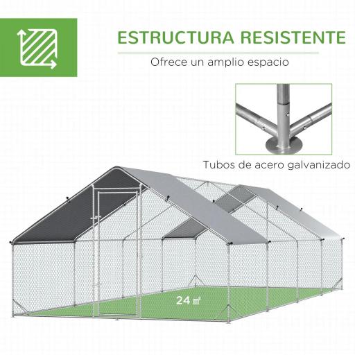 Gallinero para Exterior Jaula para Gallinas de Acero Galvanizado con Cubierta de PE y Cerradura 3x8x2 m Plata [2]