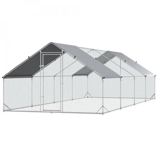 Gallinero para Exterior Jaula para Gallinas de Acero Galvanizado con Cubierta de PE y Cerradura 3x8x2 m Plata [8]