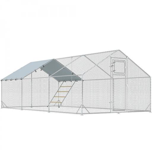 Gallinero Metálico de Exterior de 3x6m con Percha Multiusos Comedero Colgante Tipo Brocheta y Lona Protectora Resistente [10]