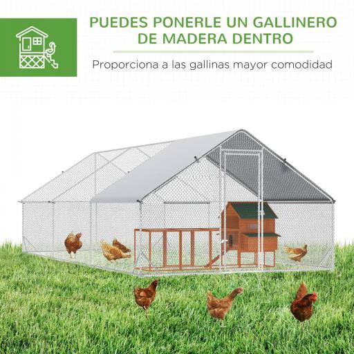 Gallinero para Exterior Jaula para Gallinas de Acero Galvanizado con Cubierta de PE y Cerradura 3x6x2 m Plata [4]