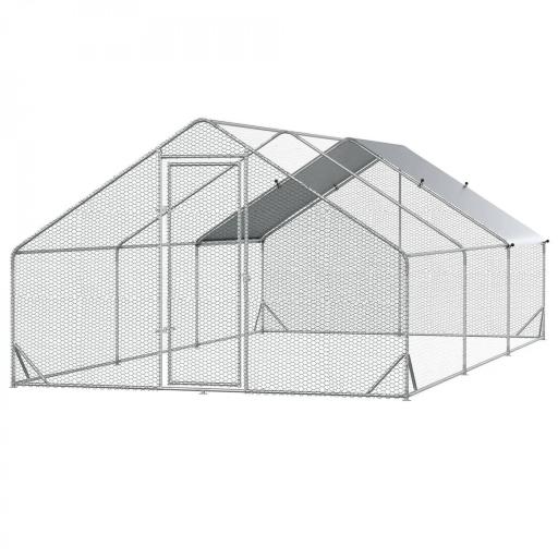 Gallinero para Exterior Jaula para Gallinas de Acero Galvanizado con Cubierta de PE y Cerradura 3x6x2 m Plata [8]