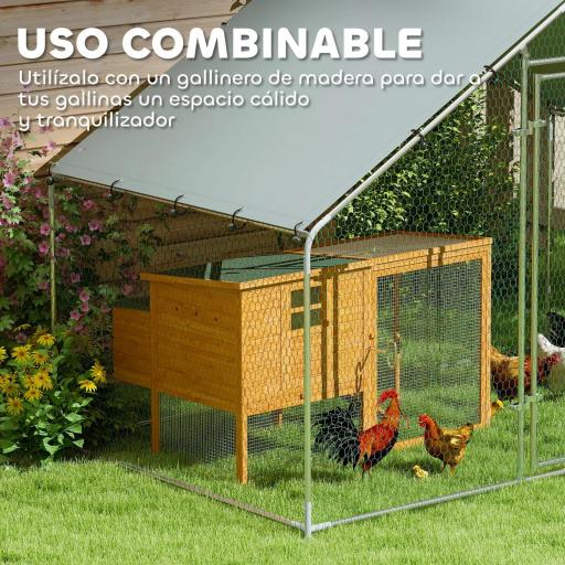 Corral para Gallinas Gallinero Metálico Grande de 3x1,7x1,9 m con Cubierta Impermeable y Anti-UV Plata [5]