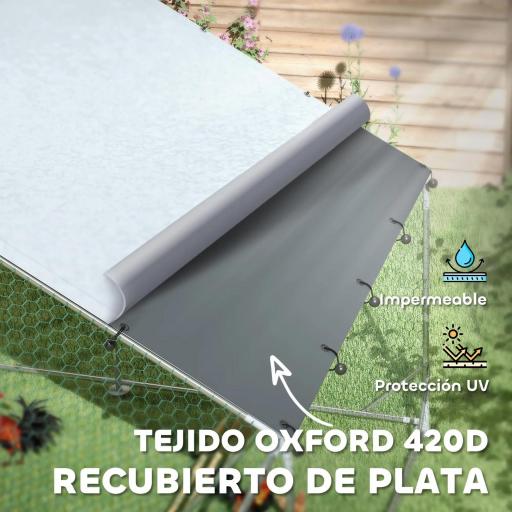 Gallinero Metálico de Exterior de 3x4m con Percha Multiusos Comedero Colgante Tipo Brocheta y Lona Protectora Resistente [1]
