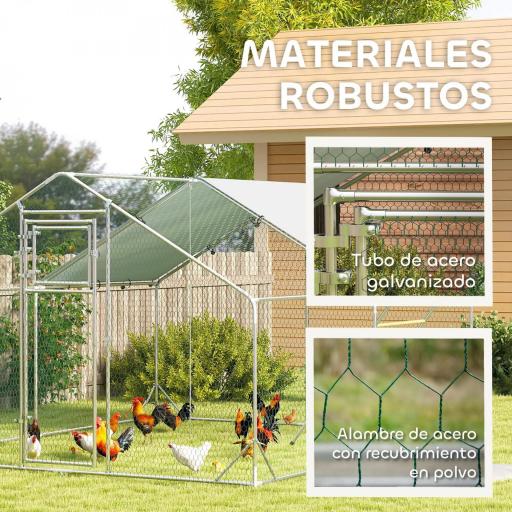 Gallinero Metálico de Exterior de 3x4m con Percha Multiusos Comedero Colgante Tipo Brocheta y Lona Protectora Resistente [3]
