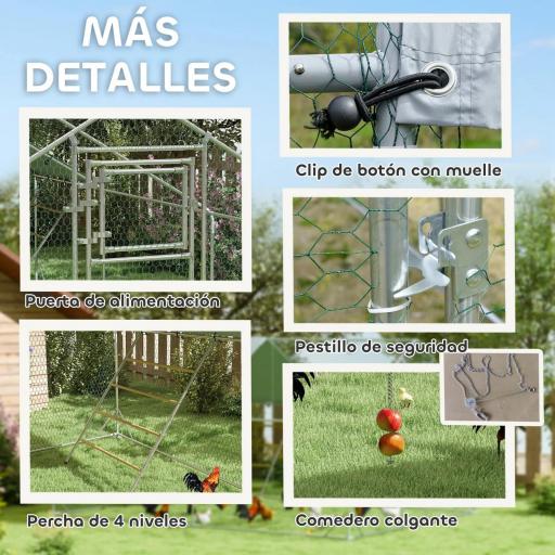 Gallinero Metálico de Exterior de 3x4m con Percha Multiusos Comedero Colgante Tipo Brocheta y Lona Protectora Resistente [6]