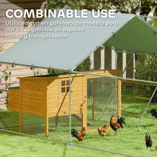 Gallinero Metálico de Exterior de 3x4m con Percha Multiusos Comedero Colgante Tipo Brocheta y Lona Protectora Resistente [4]