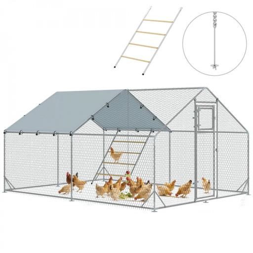 Gallinero Metálico de Exterior de 3x4m con Percha Multiusos Comedero Colgante Tipo Brocheta y Lona Protectora Resistente [9]