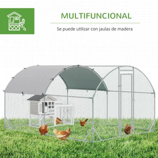 Gallinero de Exterior Grande para 6-12 Gallinas de Acero Galvanizado con Techo de Tela Oxford 2,8x3,8x1,97m Plata [3]