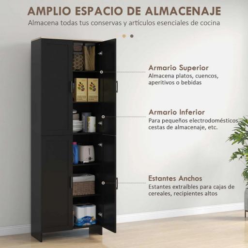 Alacena de Cocina Armario de Almacenaje Multifuncional con 4 Puertas y Estantes Ajustables 60x30x170,5 cm Negro [4]