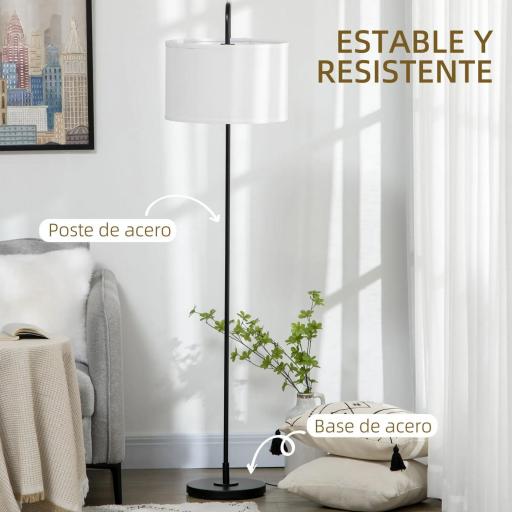 Lámpara de Pie Moderna con Pantalla de Lino Sintético Lámpara de Lectura para Salón 64x38x163,5 cm Blanco y Negro [3]