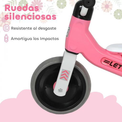 Bicicleta sin Pedales para Niños de 12 a 36 Meses con Ruedas Silenciosas y Manillares con Giro Limitado a 60°, Rosa [5]