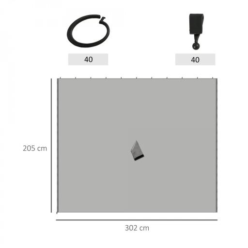  4 Paredes Laterales para Cenador 302x205 cm con 40 Ganchos y Anillos en C para Pérgola Gazebo Gris Claro [1]