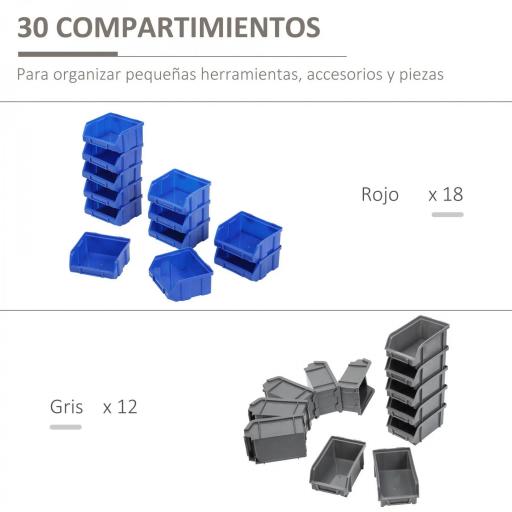 Estantería de Pared para Herramientas de 33 Piezas 63x18x37,5 cm con 30 Cajas Desmontable y 2 Paneles Azul y Gris [3]