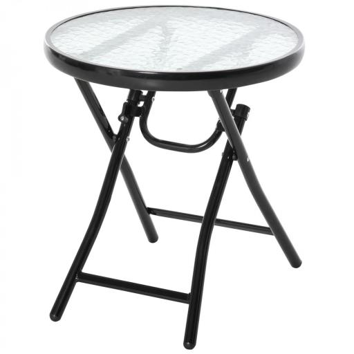 Mesa de Vidrio Redonda Plegable Mesa de Jardín con Hebilla de Seguridad Borde Cubierto de Metal Patio Interior y Exterior Ø45x50 cm Negro [8]