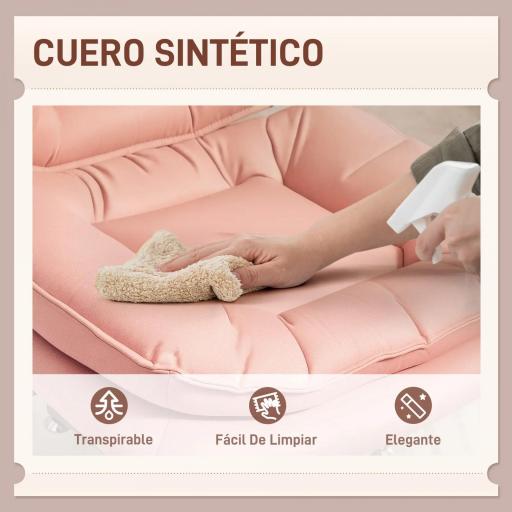 Silla de Oficina Piernas Cruzadas con Asiento Ancho Ruedas Altura Ajustable Doble Acolchado Función Basculante Rosa [6]