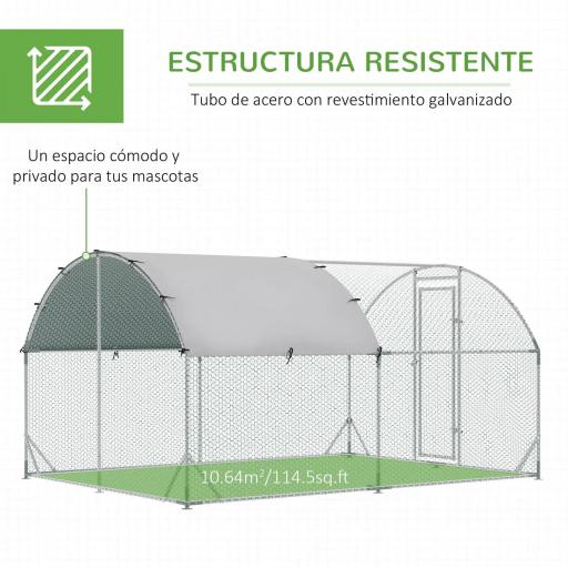 Gallinero de Exterior Grande para 6-12 Gallinas de Acero Galvanizado con Techo de Tela Oxford 2,8x3,8x1,97m Plata [4]