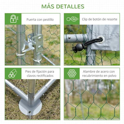 Gallinero de Exterior Grande para 6-12 Gallinas de Acero Galvanizado con Techo de Tela Oxford 2,8x3,8x1,97m Plata [5]
