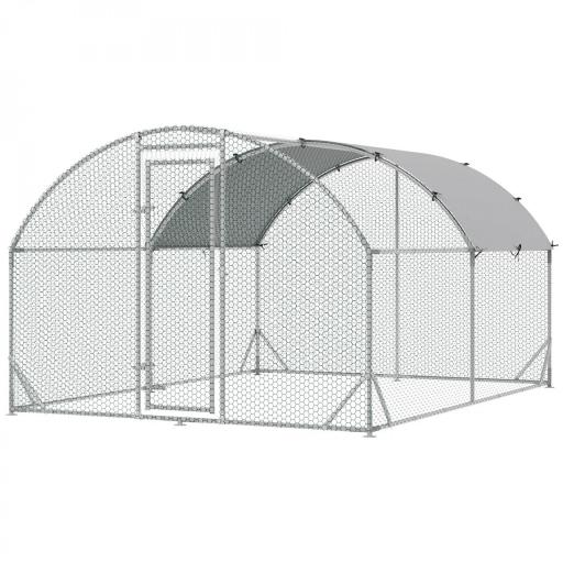 Gallinero de Exterior Grande para 6-12 Gallinas de Acero Galvanizado con Techo de Tela Oxford 2,8x3,8x1,97m Plata [8]