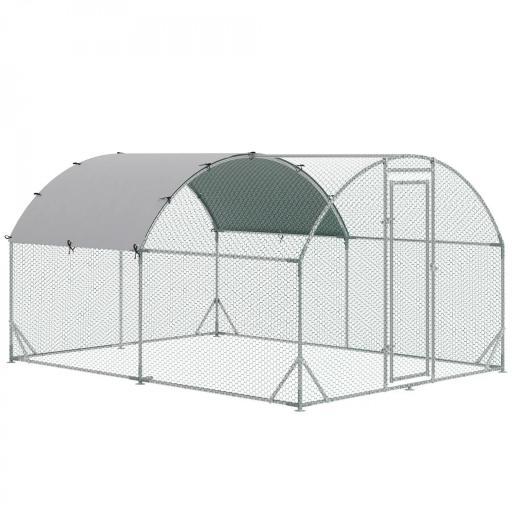 Gallinero de Exterior Grande para 6-12 Gallinas de Acero Galvanizado con Techo de Tela Oxford 2,8x3,8x1,97m Plata [9]