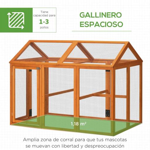 Gallinero para Exterior 140x88,5x106 cm con 3 Perchas Marco de Madera y 2 Puertas con Cierre Madera Natural [4]