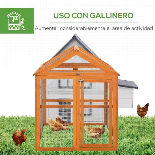 Gallinero para Exterior 140x88,5x106 cm con 3 Perchas Marco de Madera y 2 Puertas con Cierre Madera Natural [5]