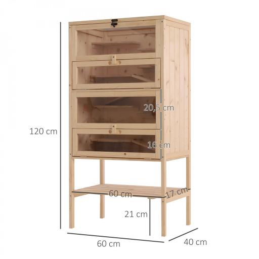 Jaula de Madera para Hámster Ratones Animales Pequeños y Roedores Tipo Casa Conejera con Techo Abatible 5 Pisos 10 Plataformas y 3 Escaleras 60x40x120 cm [1]