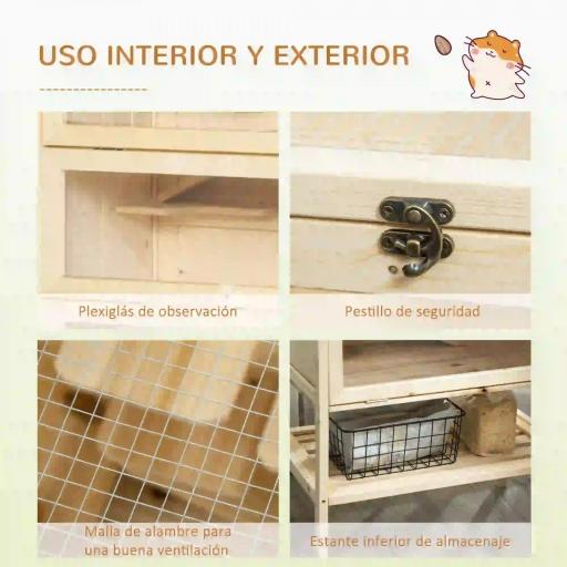 Jaula de Madera para Hámster Ratones Animales Pequeños y Roedores Tipo Casa Conejera con Techo Abatible 5 Pisos 10 Plataformas y 3 Escaleras 60x40x120 cm [4]