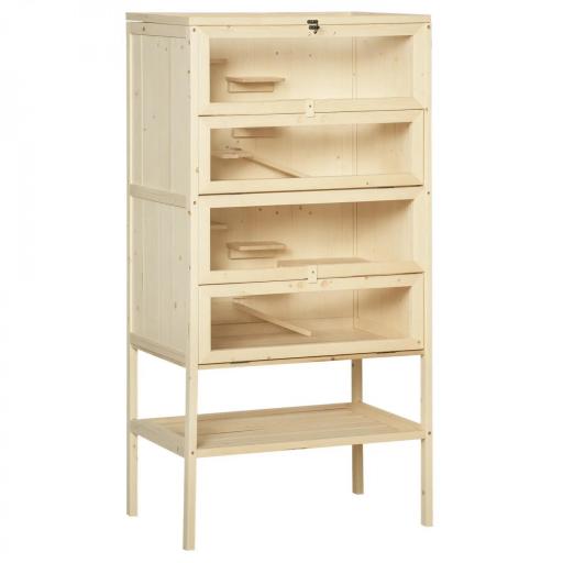 Jaula de Madera para Hámster Ratones Animales Pequeños y Roedores Tipo Casa Conejera con Techo Abatible 5 Pisos 10 Plataformas y 3 Escaleras 60x40x120 cm [9]