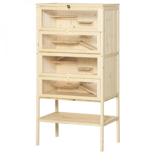 Jaula de Madera para Hámster Ratones Animales Pequeños y Roedores Tipo Casa Conejera con Techo Abatible 5 Pisos 10 Plataformas y 3 Escaleras 60x40x120 cm [8]
