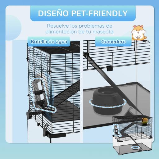 Jaula de Hámster con Fondo de Vidrio Plataformas Cuenco Bebedero Casita Rampas y Rueda de Ejercicio 60x40x54,5 cm Negro [4]