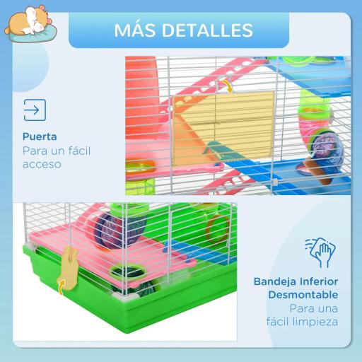 Jaula para Hámster Casa para Animales Pequeños con Túnel Plataformas Cuenco Bebedero Casita Rampas y Rueda de Ejercicio 46x30x58cm Verde y Blanco [4]
