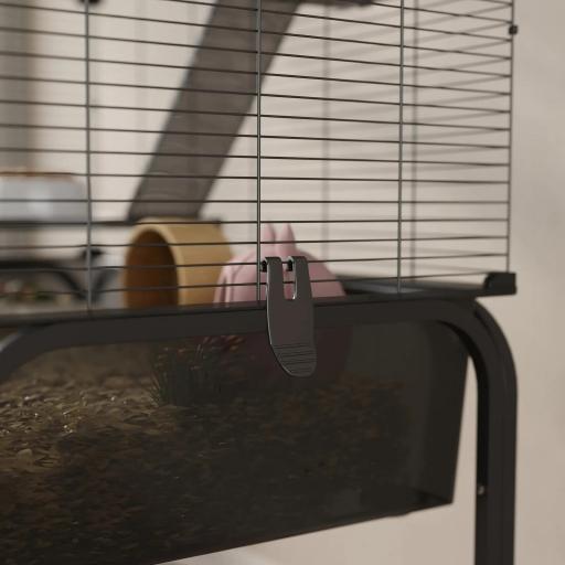 Jaula para Animales Pequeños de 4 Niveles con Ruedas Bandeja Profunda Rampas Plataformas y Comedero 73x47x123 cm Negro [6]