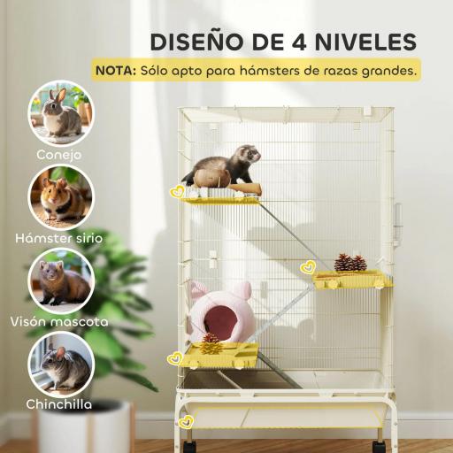Jaula para Animales Pequeños de 4 Niveles con Ruedas Rampas Cuenco Botella de Agua 69x44x120 cm Beige [5]
