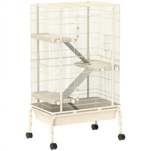 Jaula para Animales Pequeños de 4 Niveles con Ruedas Rampas Cuenco Botella de Agua 69x44x120 cm Beige [9]