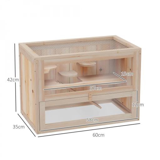 Jaula para Hámster de Madera de 2 Niveles Casa para Animales Pequeños con Plataformas Escaleras 60x35x42 cm Madera Natural [1]