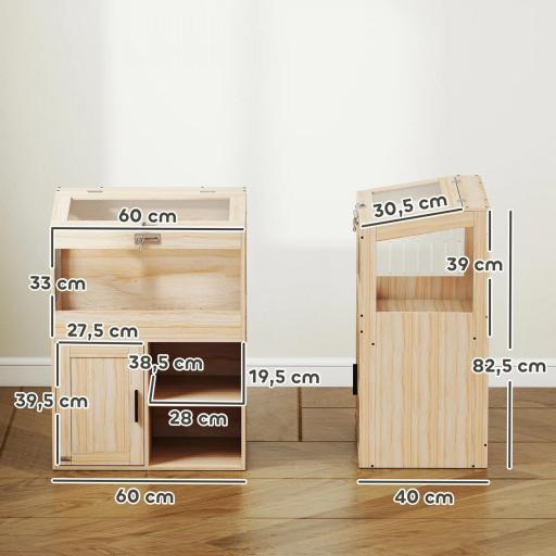 Jaula para Hámster con Espacio de Almacenaje Paneles Acrílicos Visibles Estante Ajustable 60x40x82,5 cm Natural [2]