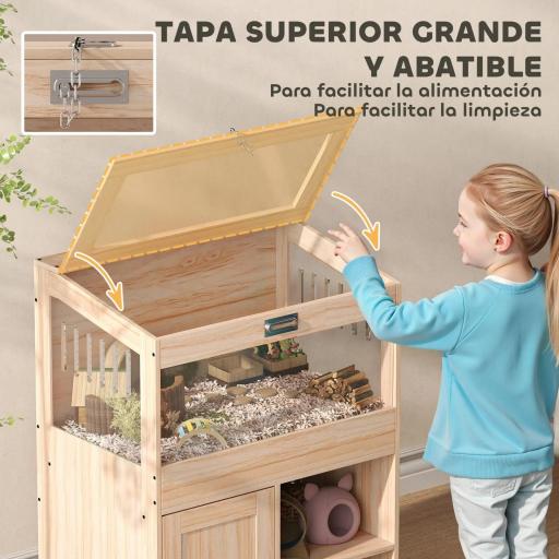 Jaula para Hámster con Espacio de Almacenaje Paneles Acrílicos Visibles Estante Ajustable 60x40x82,5 cm Natural [6]