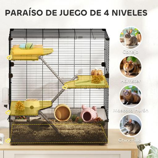 Jaula para Animales Pequeños con Múltiples Niveles Bandeja y Accesorios Incluidos 73x47x80 cm Negro [4]