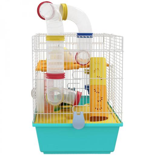 Jaula de Hámster con Túnel Plataformas Cuenco Bebedero Casita Rampas y Rueda de Ejercicio 45x28x37 cm Azul Claro [7]