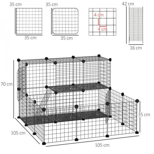 Jaula Modular para Animales Pequeños con 24 Paneles 2 Puertas para Cobayas Conejos Chinchillas 105x105x70cm Negro [1]