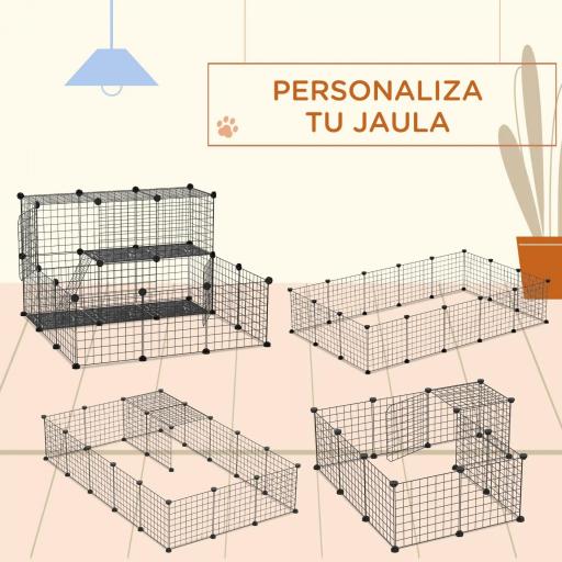 Jaula Modular para Animales Pequeños con 24 Paneles 2 Puertas para Cobayas Conejos Chinchillas 105x105x70cm Negro [2]