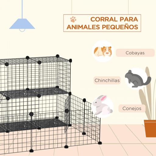 Jaula Modular para Animales Pequeños con 24 Paneles 2 Puertas para Cobayas Conejos Chinchillas 105x105x70cm Negro [4]