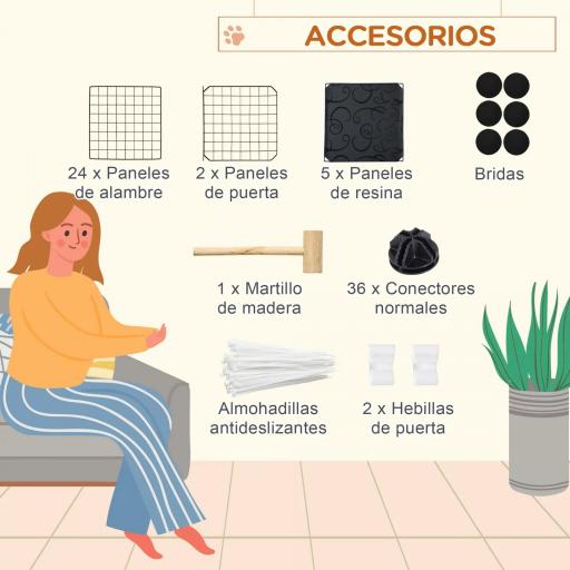 Jaula Modular para Animales Pequeños con 24 Paneles 2 Puertas para Cobayas Conejos Chinchillas 105x105x70cm Negro [3]