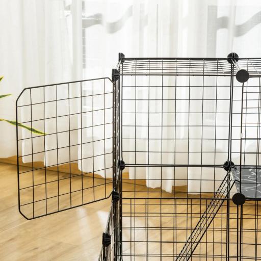 Jaula Modular para Animales Pequeños con 24 Paneles 2 Puertas para Cobayas Conejos Chinchillas 105x105x70cm Negro [7]