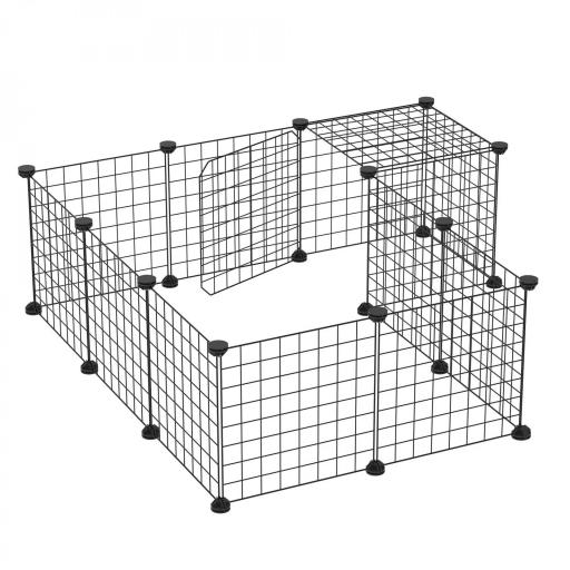 Jaula Modular para Animales Pequeños con 24 Paneles 2 Puertas para Cobayas Conejos Chinchillas 105x105x70cm Negro [9]