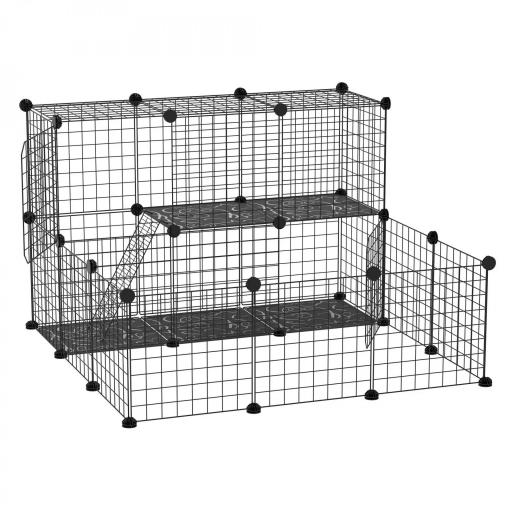 Jaula Modular para Animales Pequeños con 24 Paneles 2 Puertas para Cobayas Conejos Chinchillas 105x105x70cm Negro [8]