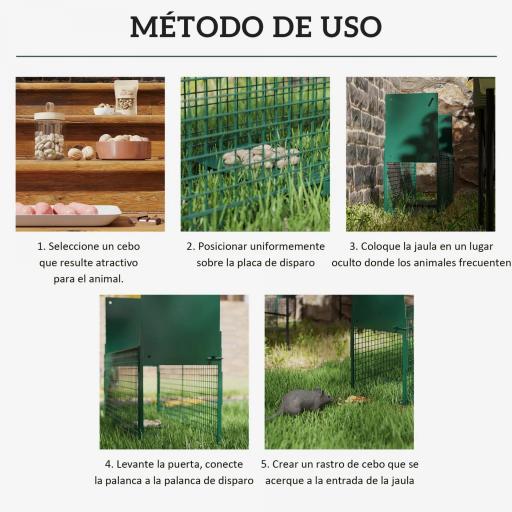 Trampa para Animales Vivos con 2 Puertas Jaula de Captura Metálica con Asa para Conejos Visones Zorros Pequeños 80x25x30 cm [3]